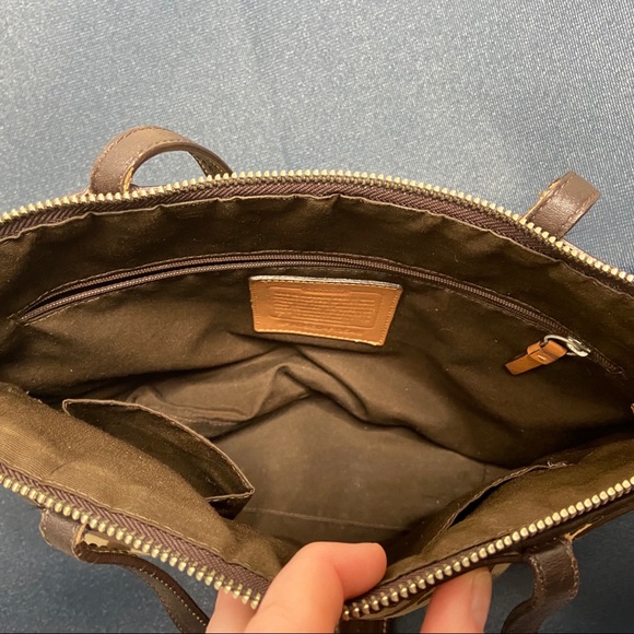 Coach Signature Stripe Patent Tote Handbag - Picture 5 of 8